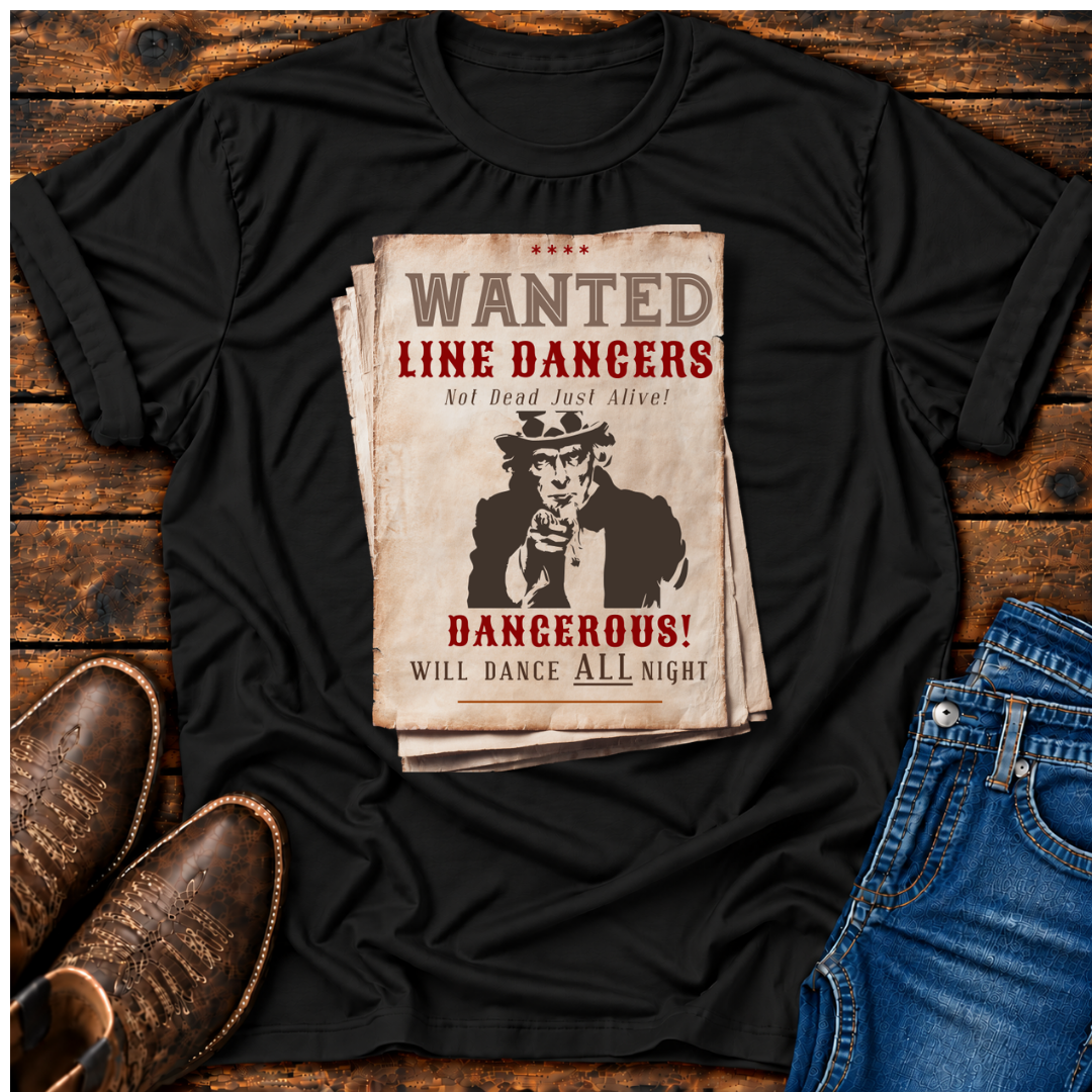 Wanted Line Dancers T-Shirt — 'Dangerous! Will Dance All Night' Vintage Western Tee